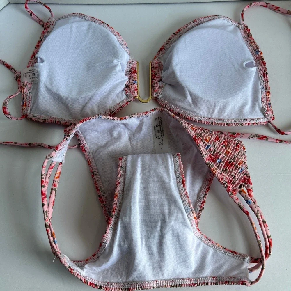 2 Piece Pink Floral Bikini Set Swimwear Size‎ L